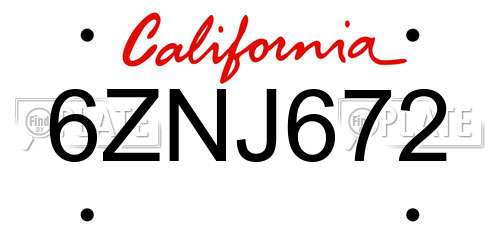 6ZNJ672 California License Plate