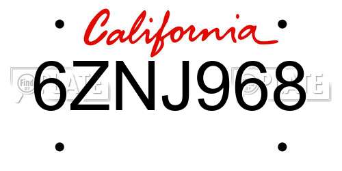 6ZNJ968 California License Plate