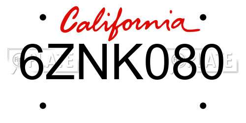 6ZNK080 California License Plate