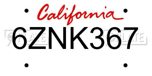 6ZNK367 California License Plate