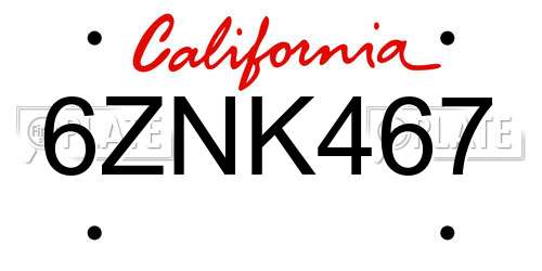 6ZNK467 California License Plate
