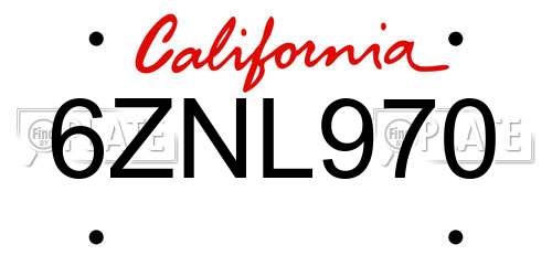 6ZNL970 California License Plate