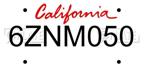 6ZNM050 California License Plate