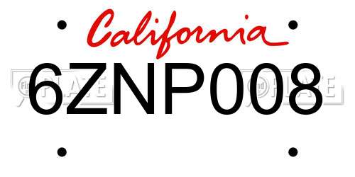 6ZNP008 California License Plate
