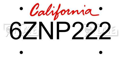 6ZNP222 California License Plate
