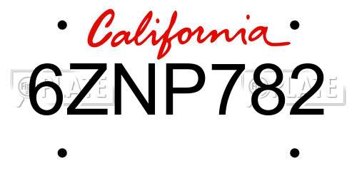 6ZNP782 California License Plate