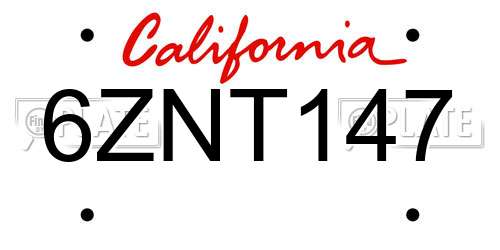 6ZNT147 California License Plate
