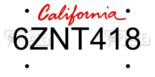 6ZNT418 California License Plate