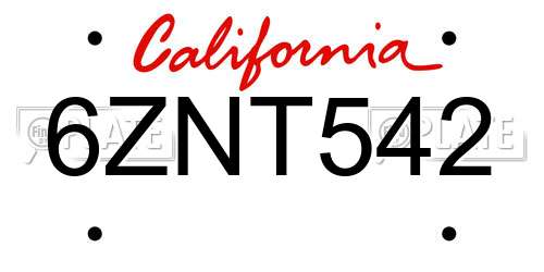 6ZNT542 California License Plate