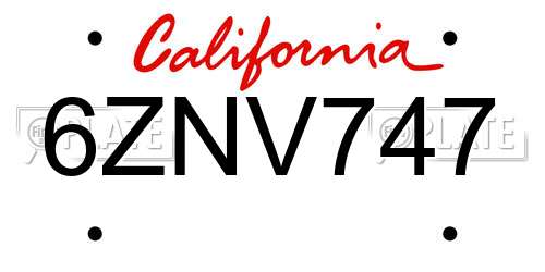6ZNV747 California License Plate