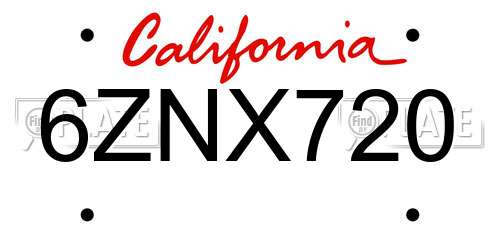 6ZNX720 California License Plate