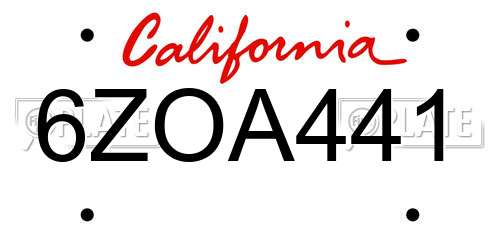 6ZOA441 California License Plate