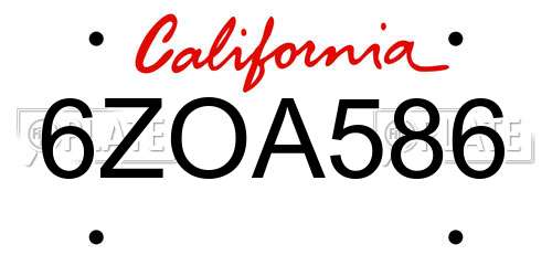 6ZOA586 California License Plate