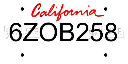 6ZOB258 California License Plate