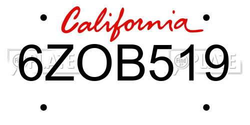 6ZOB519 California License Plate