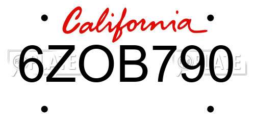 6ZOB790 California License Plate