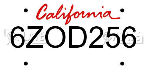 6ZOD256 California License Plate