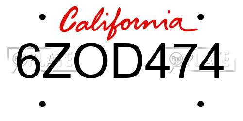 6ZOD474 California License Plate