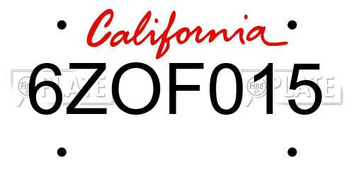 6ZOF015 California License Plate