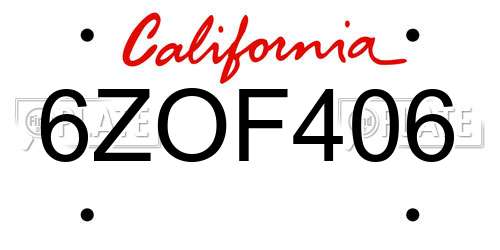 6ZOF406 California License Plate