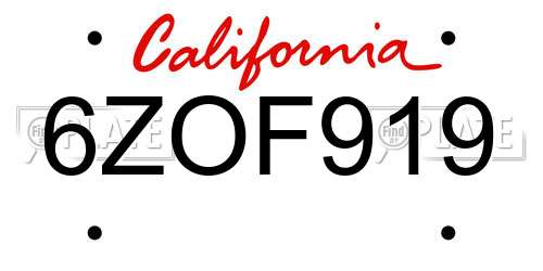 6ZOF919 California License Plate