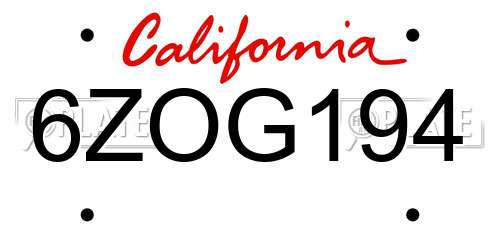 6ZOG194 California License Plate