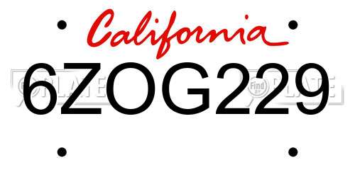 6ZOG229 California License Plate
