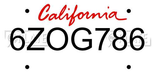 6ZOG786 California License Plate