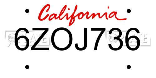 6ZOJ736 California License Plate