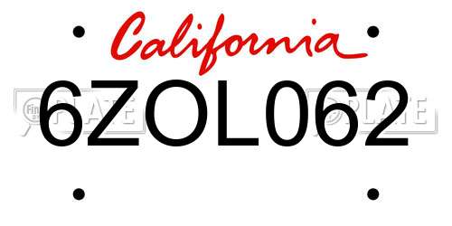 6ZOL062 California License Plate