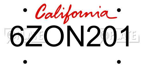 6ZON201 California License Plate