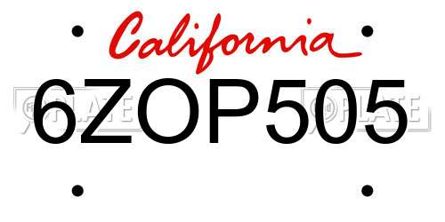 6ZOP505 California License Plate