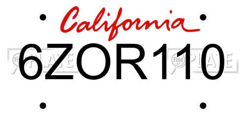 6ZOR110 California License Plate