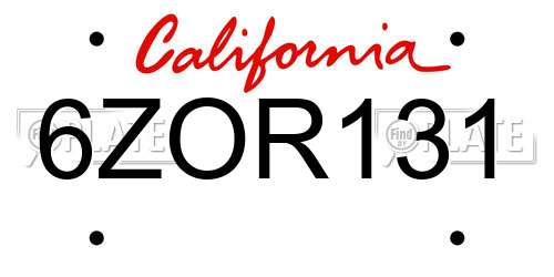 6ZOR131 California License Plate