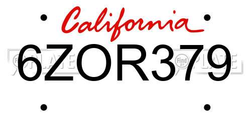 6ZOR379 California License Plate