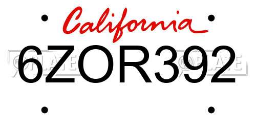 6ZOR392 California License Plate