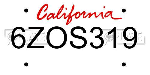 6ZOS319 California License Plate