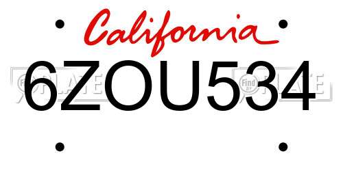 6ZOU534 California License Plate