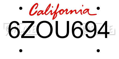 6ZOU694 California License Plate