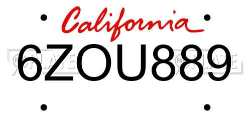 6ZOU889 California License Plate