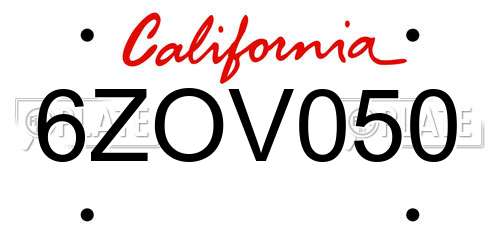 6ZOV050 California License Plate