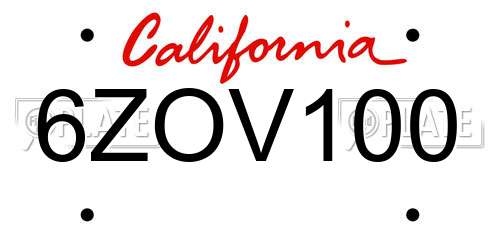 6ZOV100 California License Plate