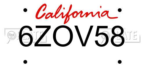 6ZOV58 California License Plate
