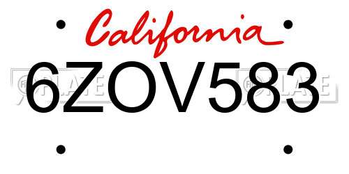 6ZOV583 California License Plate