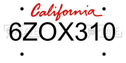 6ZOX310 California License Plate
