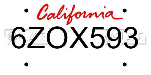 6ZOX593 California License Plate