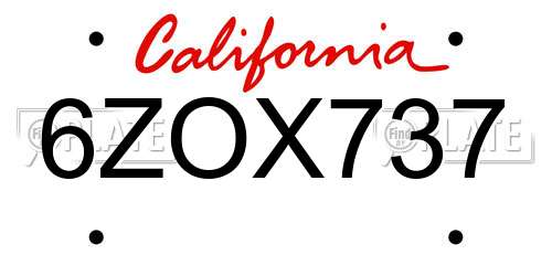 6ZOX737 California License Plate