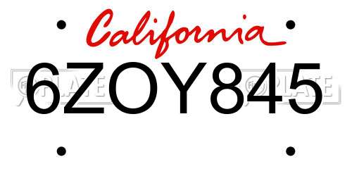 6ZOY845 California License Plate