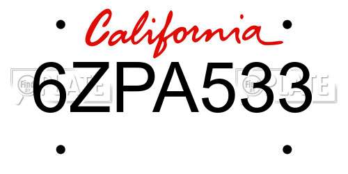 6ZPA533 California License Plate