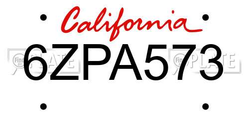 6ZPA573 California License Plate